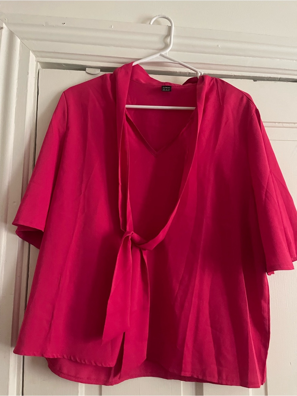 SHEIN Hot Pink Tie-Neck Blouse